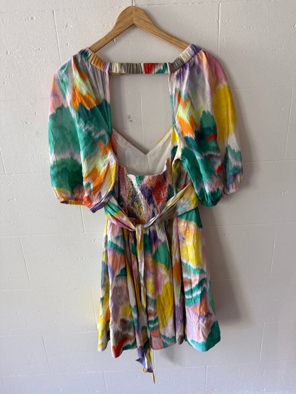 Anthropologie | Colorful Puff Sleeve Mini Dress | Summer Feminine | Medium - Picture 9 of 13